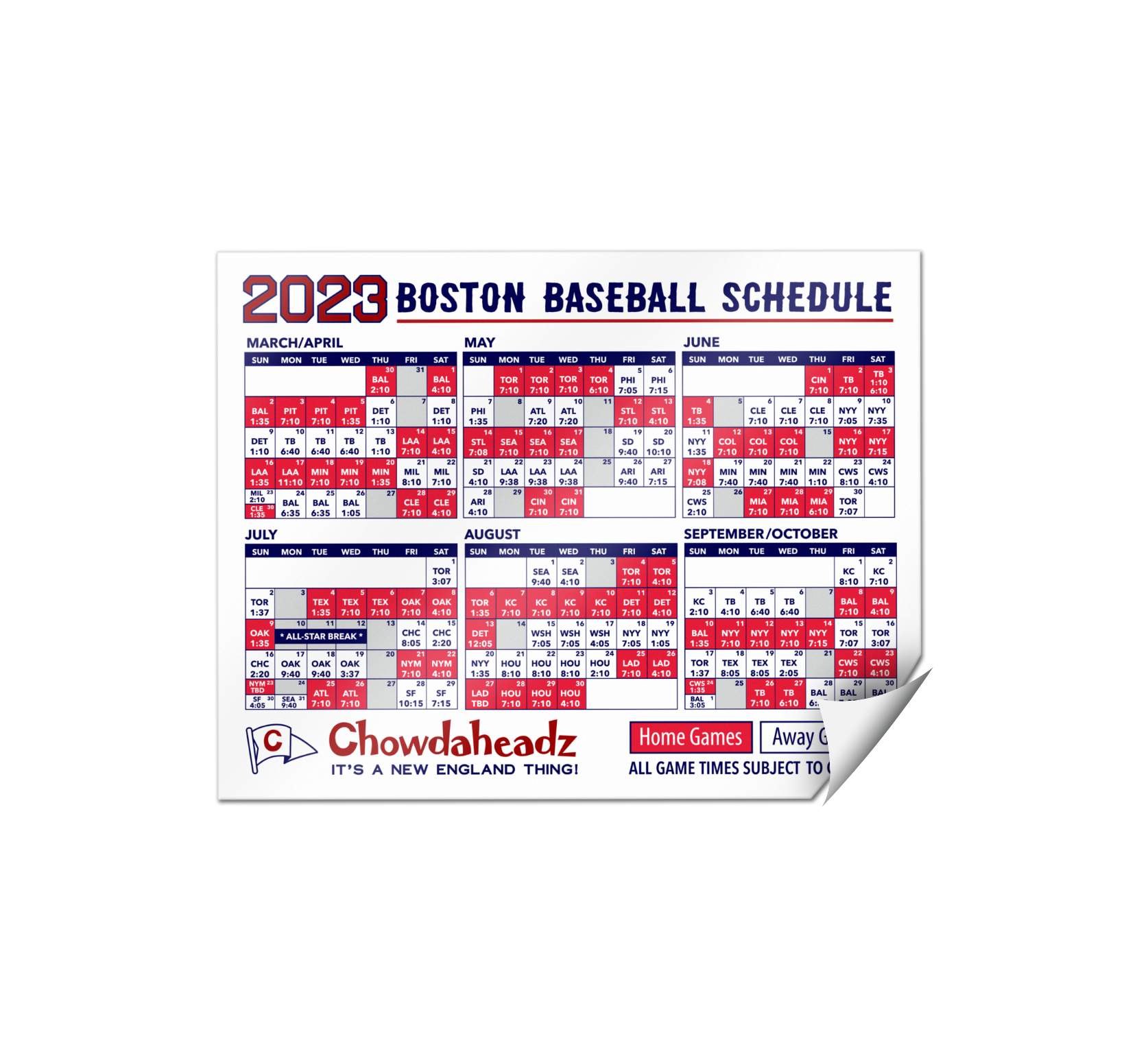 Boston Baseball Schedule Chowdaheadz