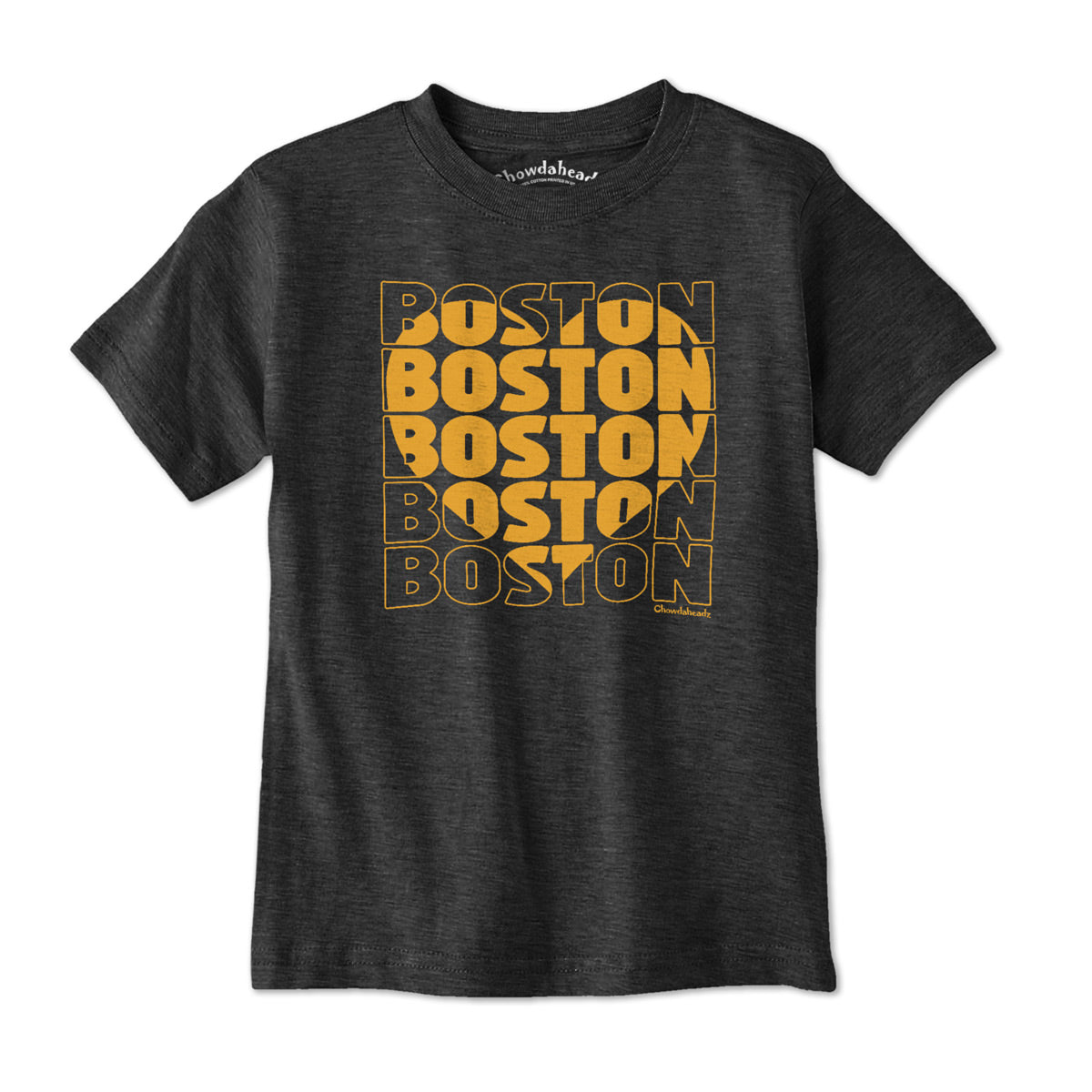 Black & Gold Stacked Boston Heart Youth T-Shirt