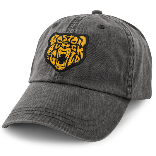 Black & Gold Bear Washed Dad Hat