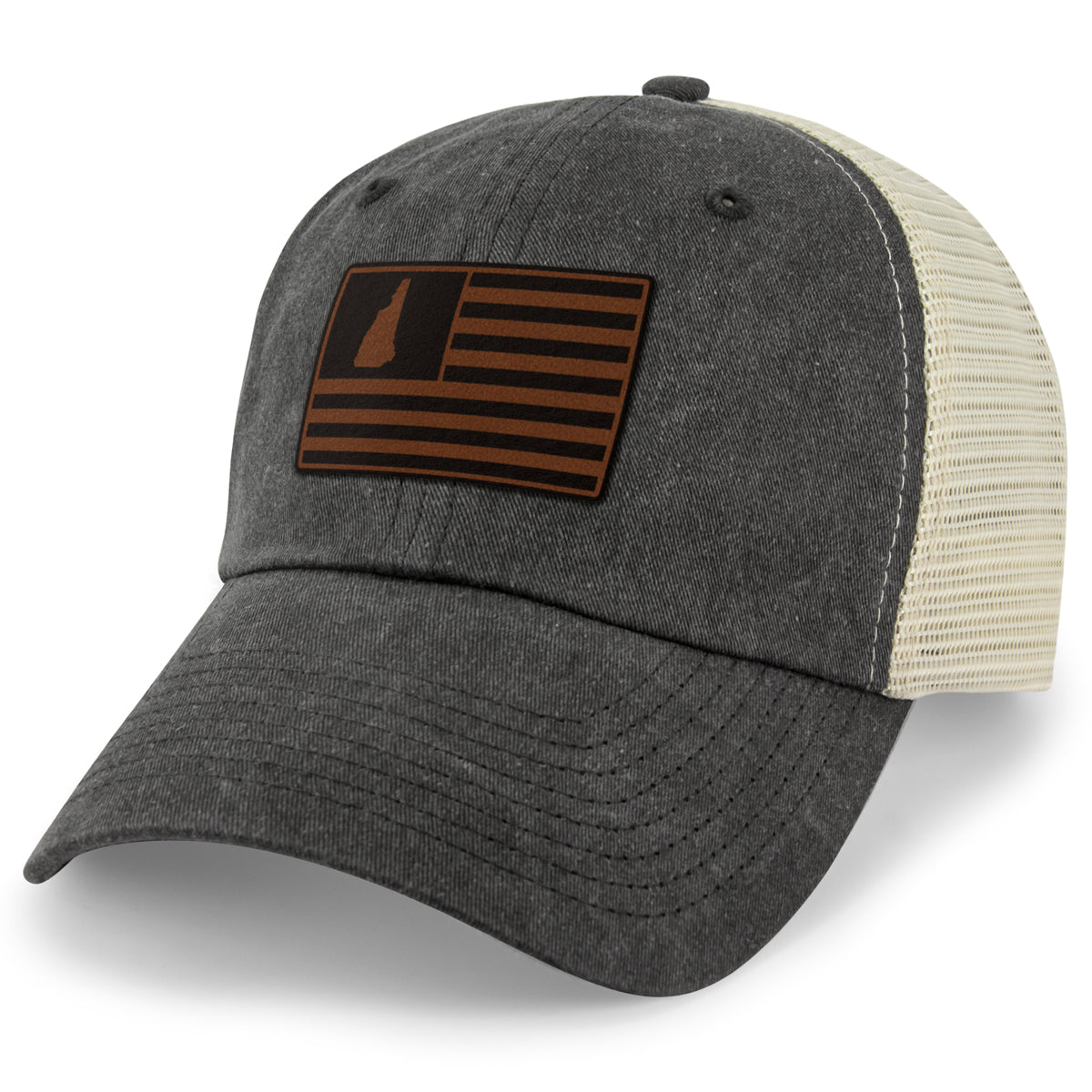 New Hampshire Striped Leather Patch Relaxed Trucker - Chowdaheadz