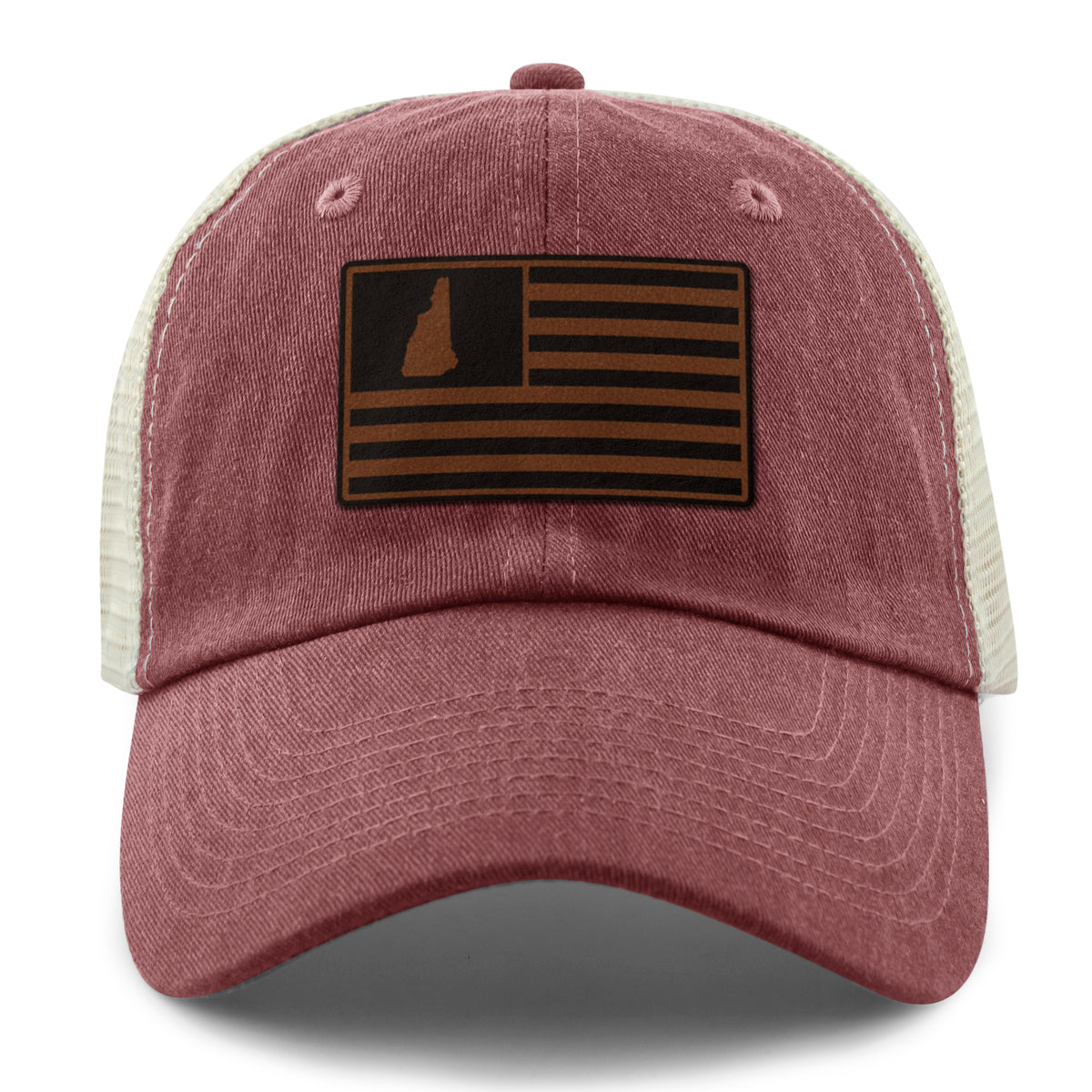 New Hampshire Striped Leather Patch Relaxed Trucker - Chowdaheadz