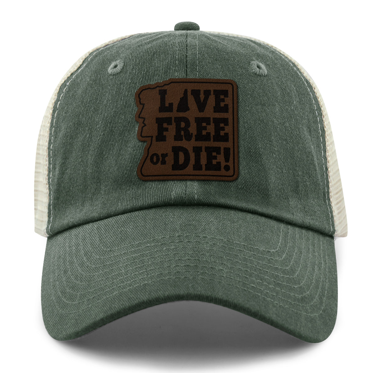 Live Free or Die Leather Patch Relaxed Trucker - Chowdaheadz