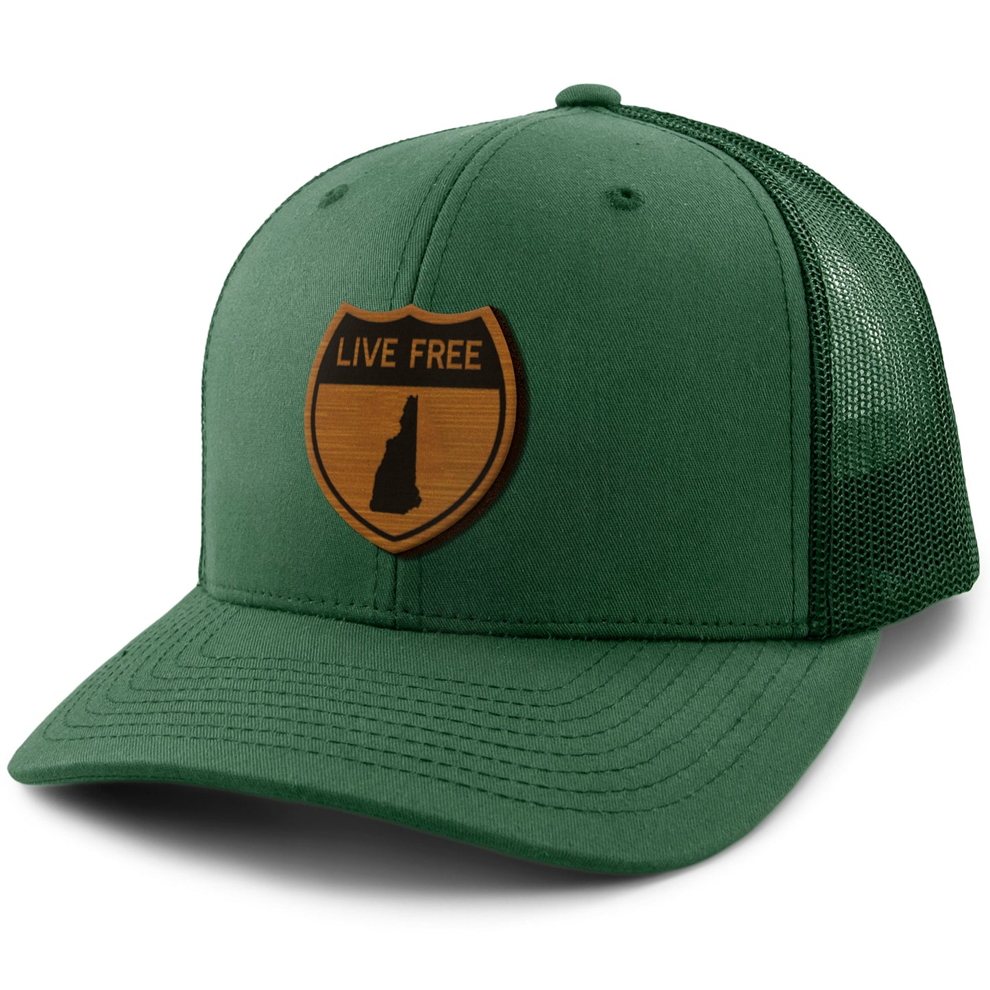 Live Free New Hampshire Road Sign Wood Grain Patch Classic Snapback Trucker