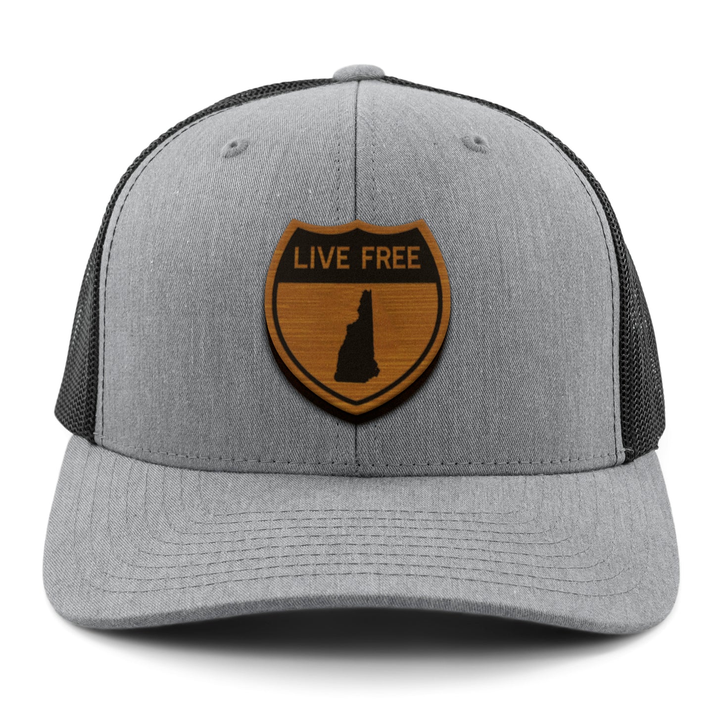 Live Free New Hampshire Road Sign Wood Grain Patch Classic Snapback Trucker