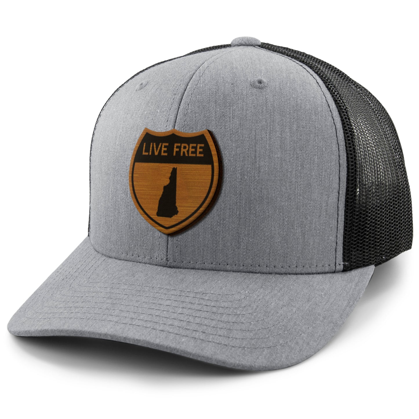 Live Free New Hampshire Road Sign Wood Grain Patch Classic Snapback Trucker