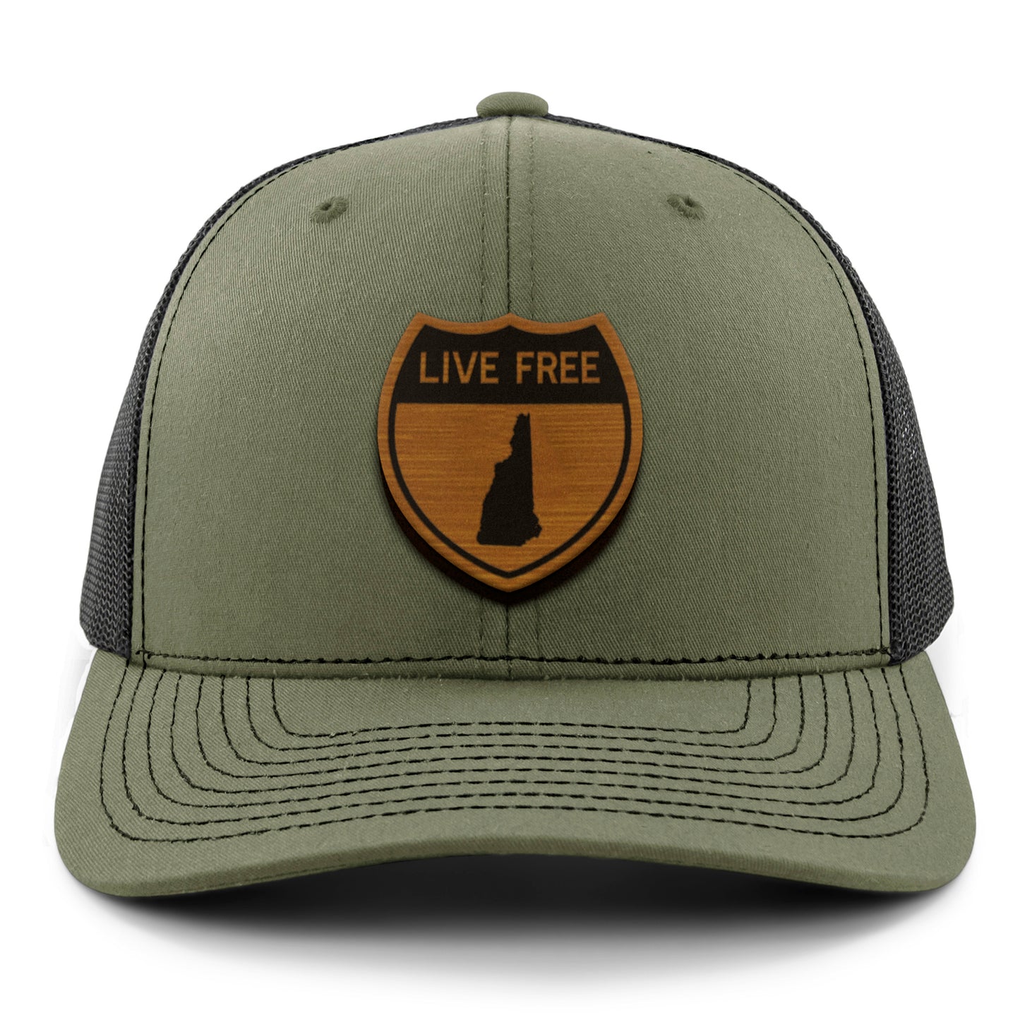 Live Free New Hampshire Road Sign Wood Grain Patch Classic Snapback Trucker