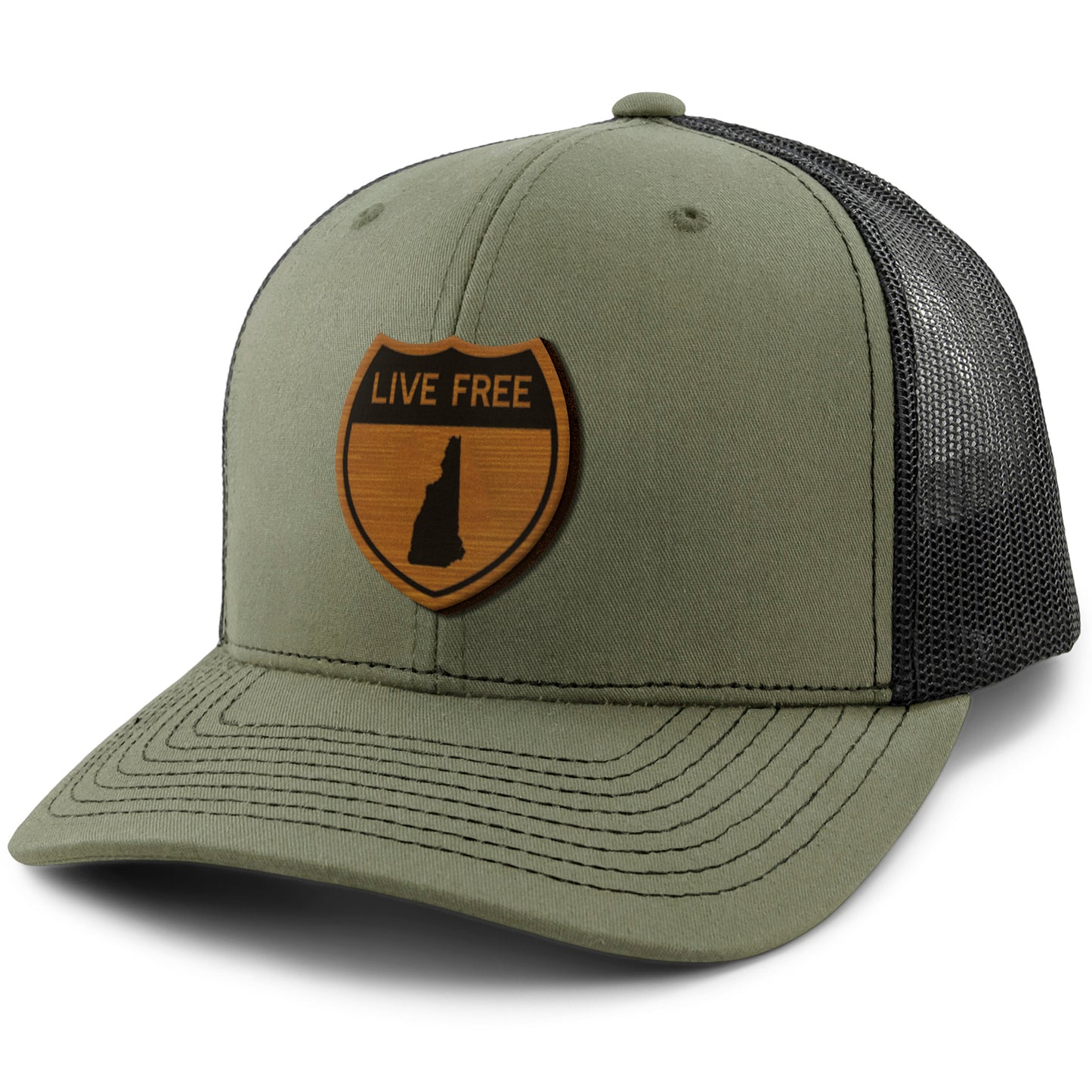 Live Free New Hampshire Road Sign Wood Grain Patch Classic Snapback Trucker