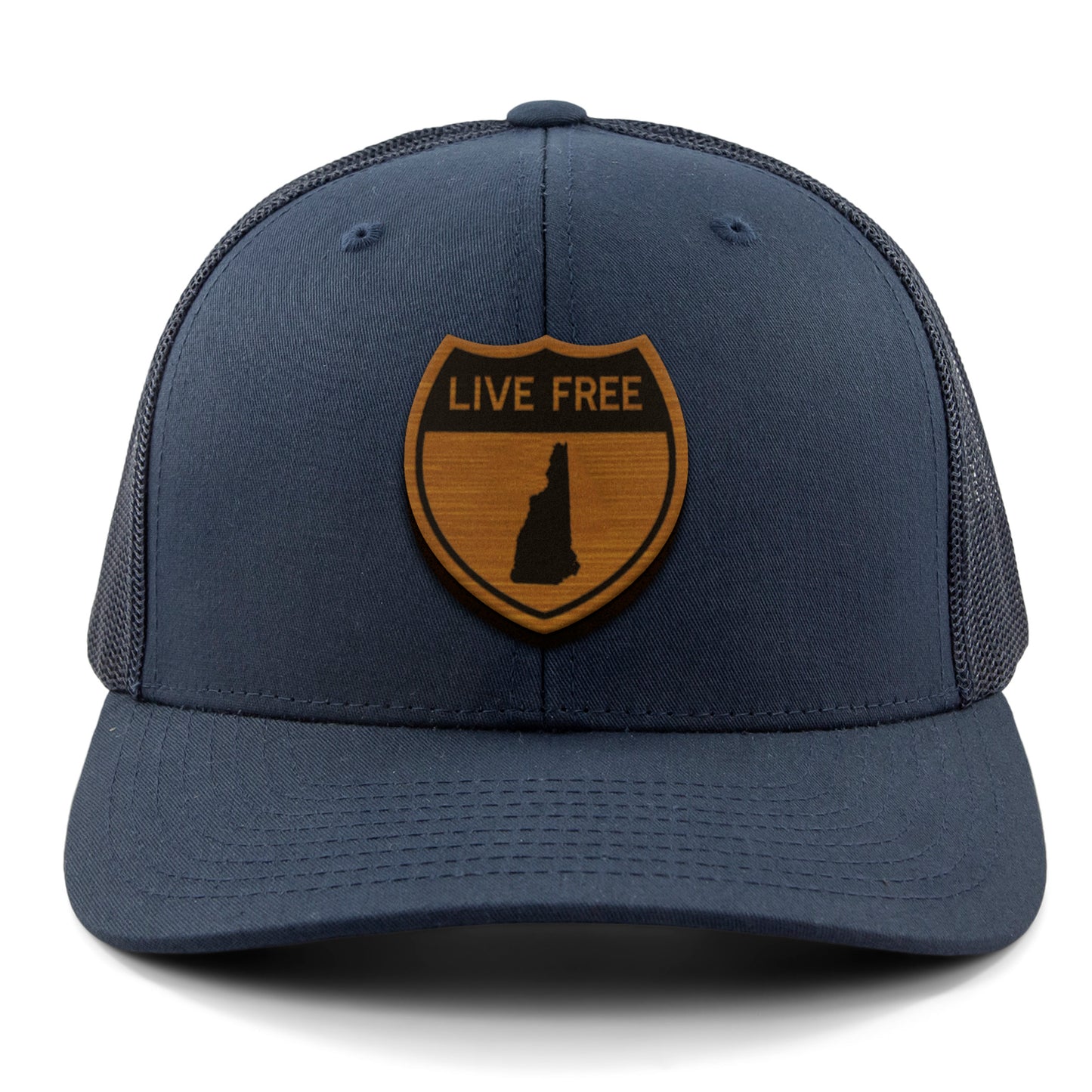 Live Free New Hampshire Road Sign Wood Grain Patch Classic Snapback Trucker