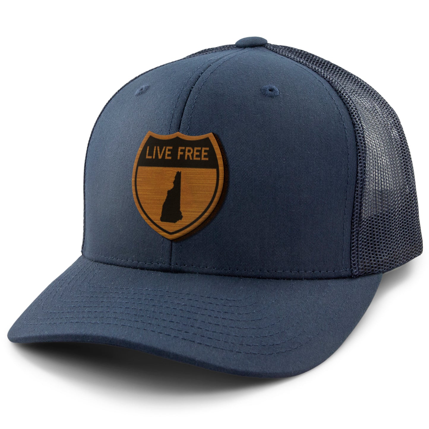 Live Free New Hampshire Road Sign Wood Grain Patch Classic Snapback Trucker