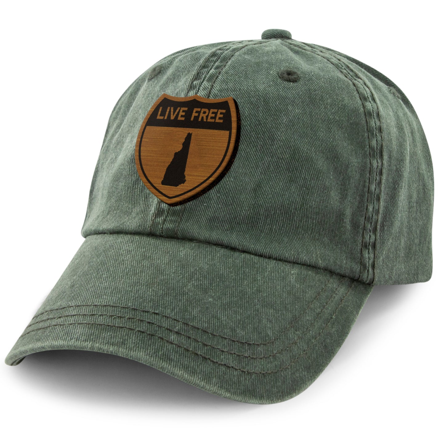 Live Free New Hampshire Road Sign Wood Grain Washed Dad Hat