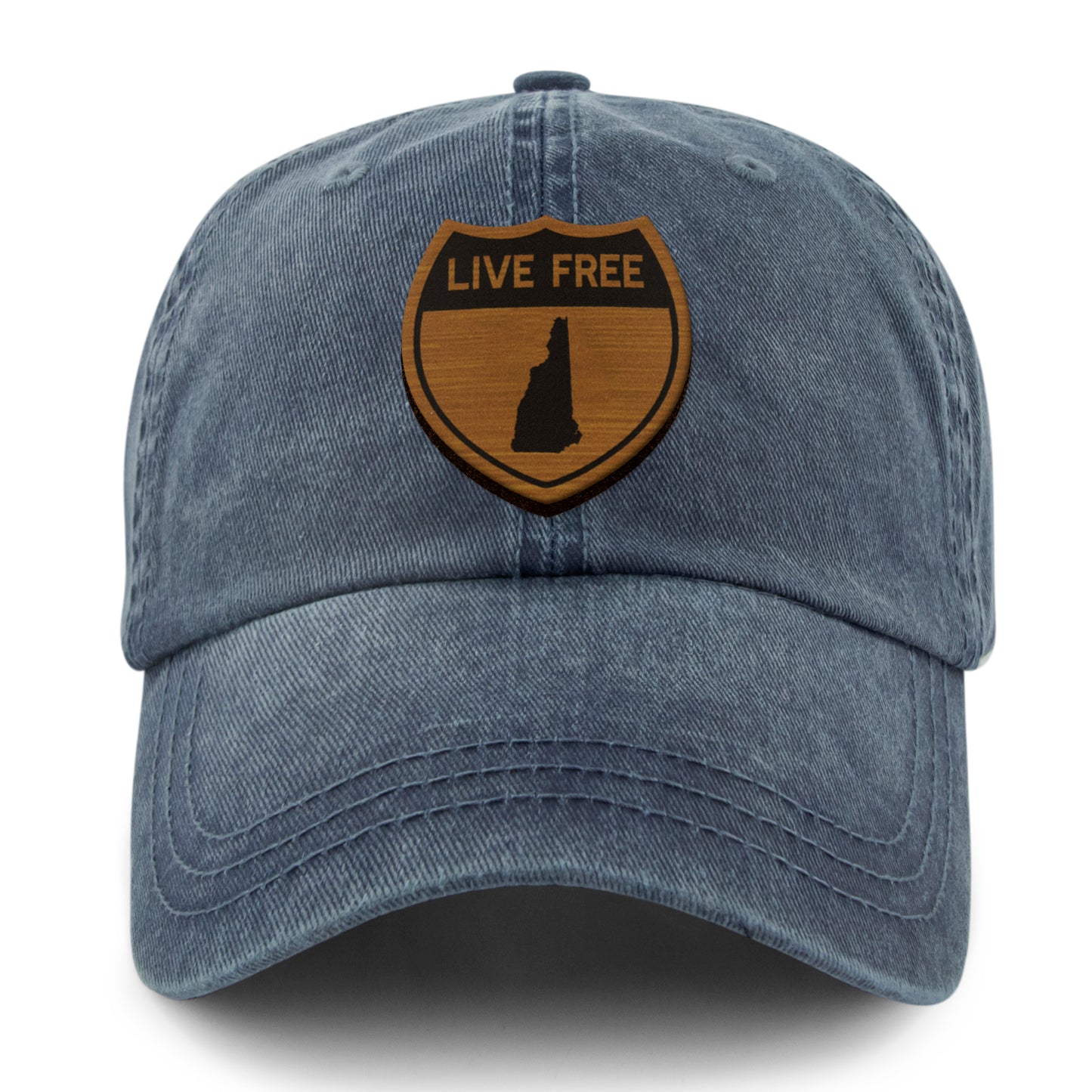 Live Free New Hampshire Road Sign Wood Grain Washed Dad Hat