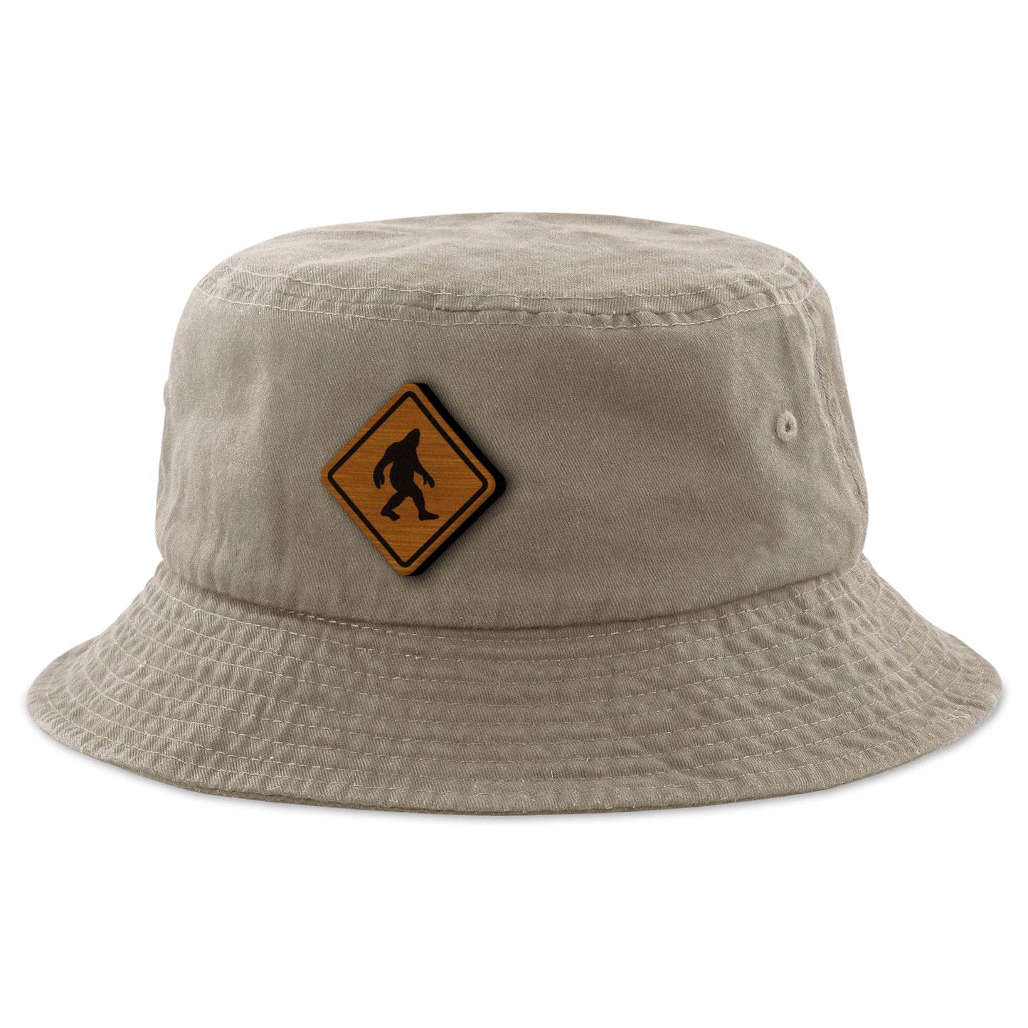 Bigfoot Crossing Sign Wood Grain Patch Bucket Hat