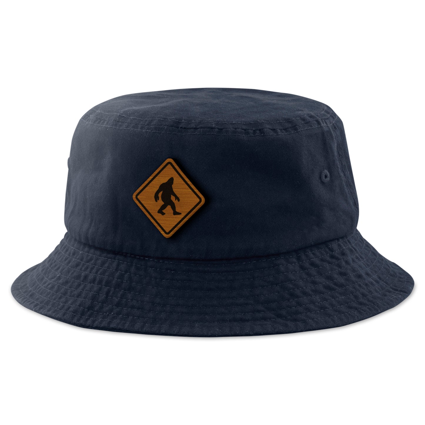 Bigfoot Crossing Sign Wood Grain Patch Bucket Hat