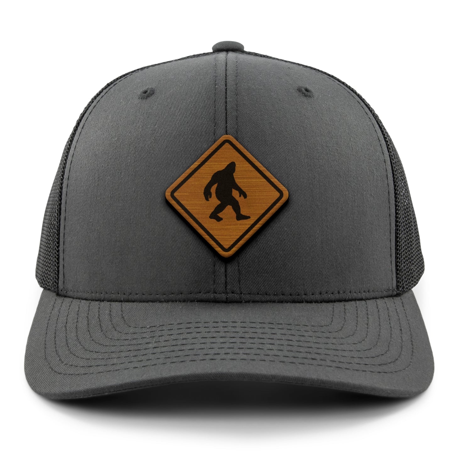 Bigfoot Crossing Sign Wood Grain Patch Classic Snapback Trucker