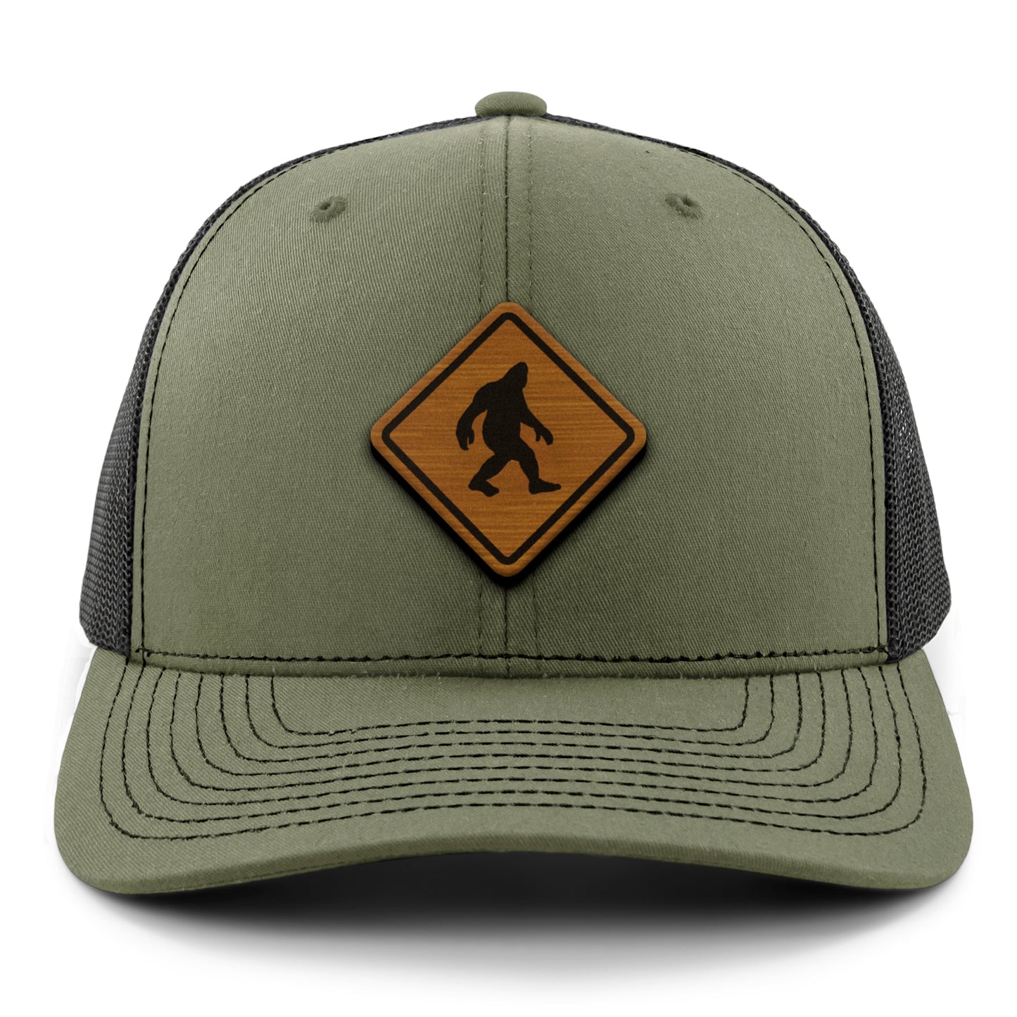 Bigfoot Crossing Sign Wood Grain Patch Classic Snapback Trucker