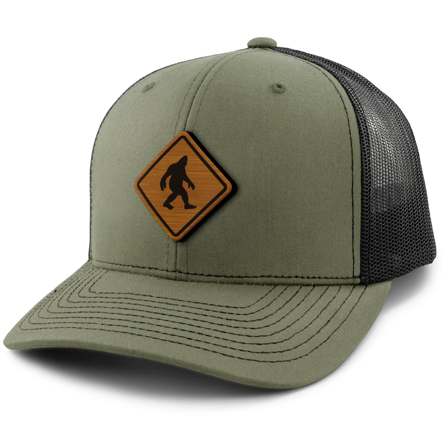 Bigfoot Crossing Sign Wood Grain Patch Classic Snapback Trucker