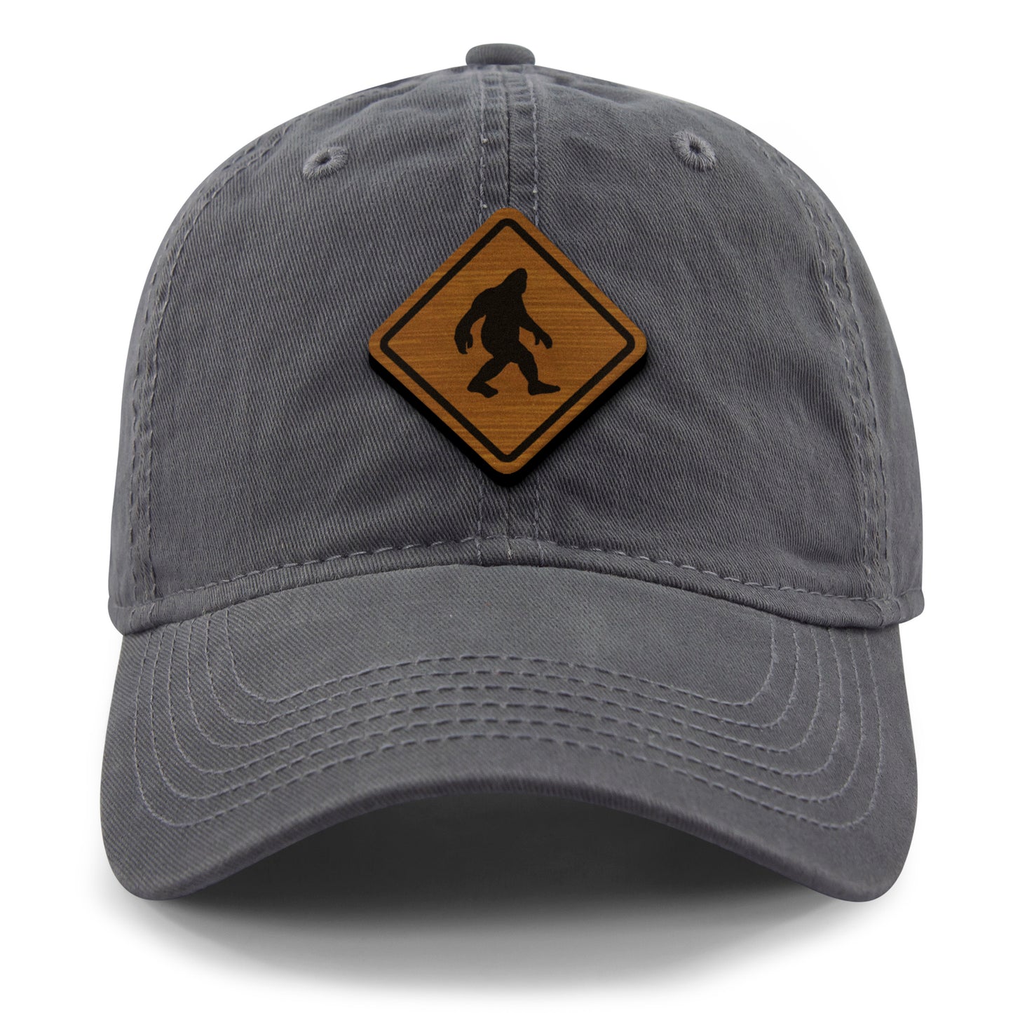 Bigfoot Crossing Sign Wood Grain Patch Dad Hat