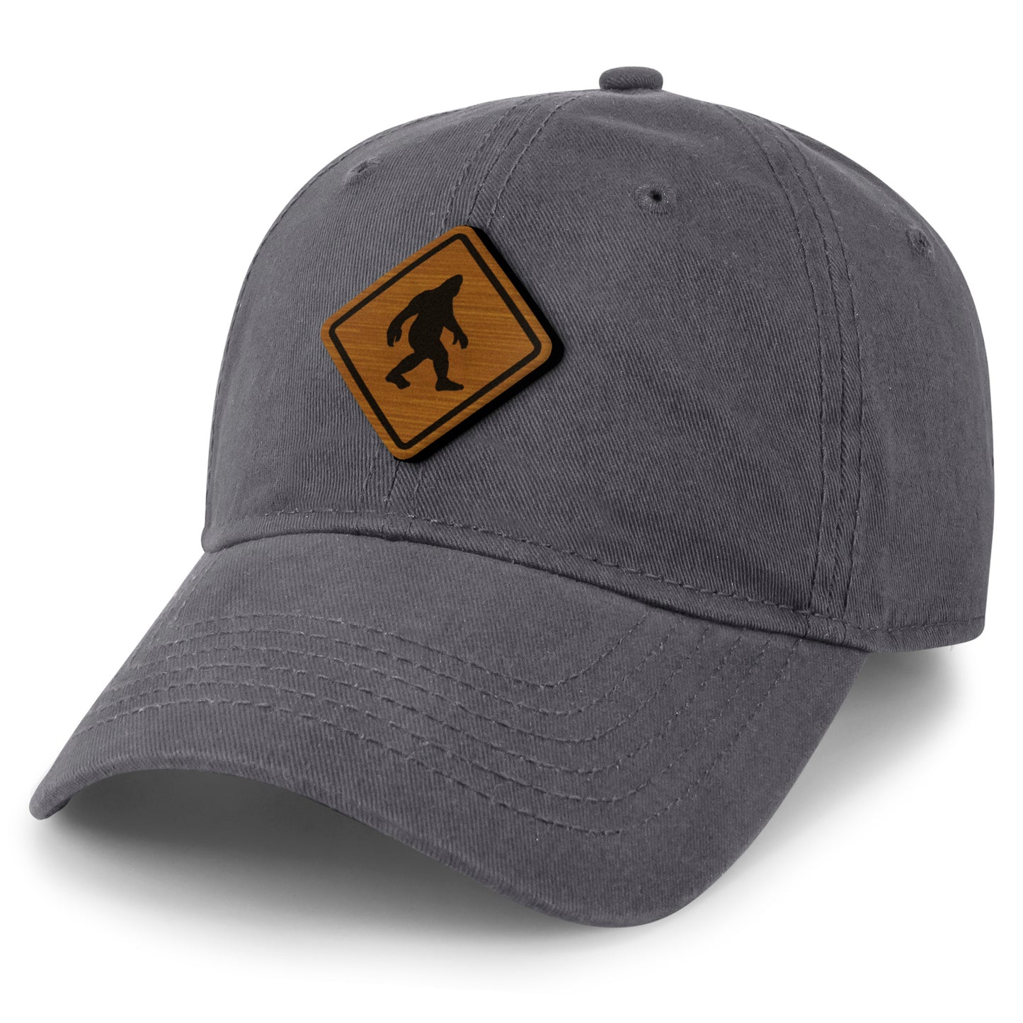 Bigfoot Crossing Sign Wood Grain Patch Dad Hat