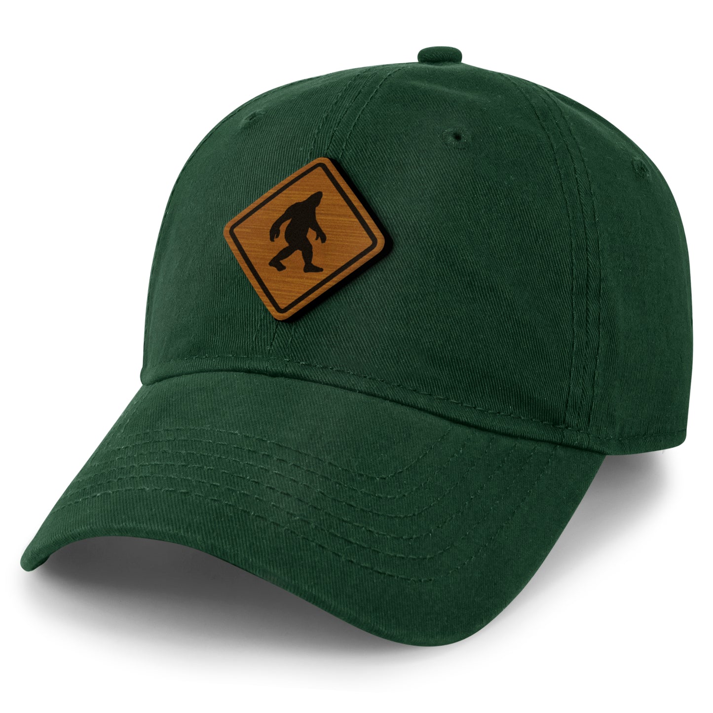 Bigfoot Crossing Sign Wood Grain Patch Dad Hat