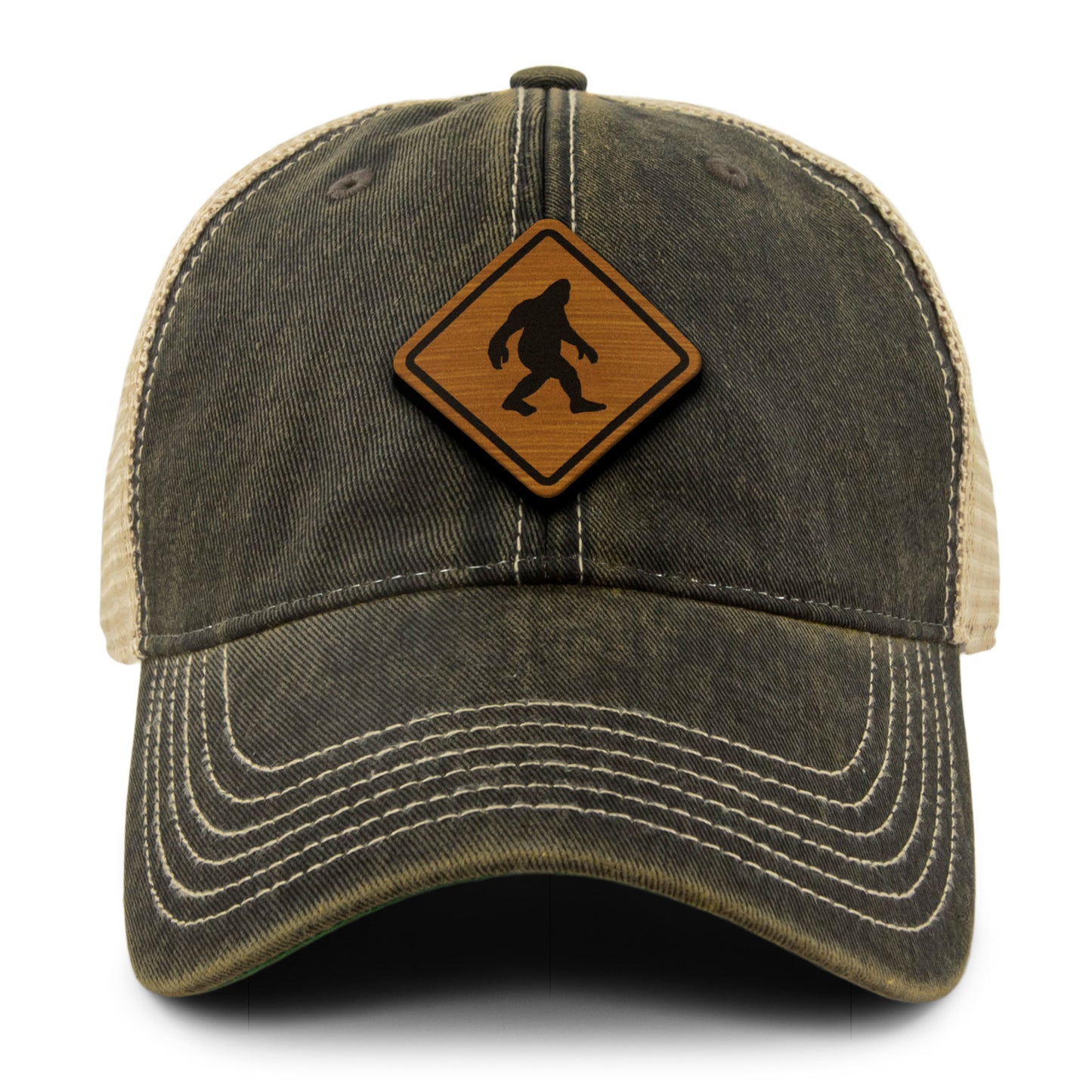 Bigfoot Crossing Sign Wood Grain Patch Dirty Water Trucker