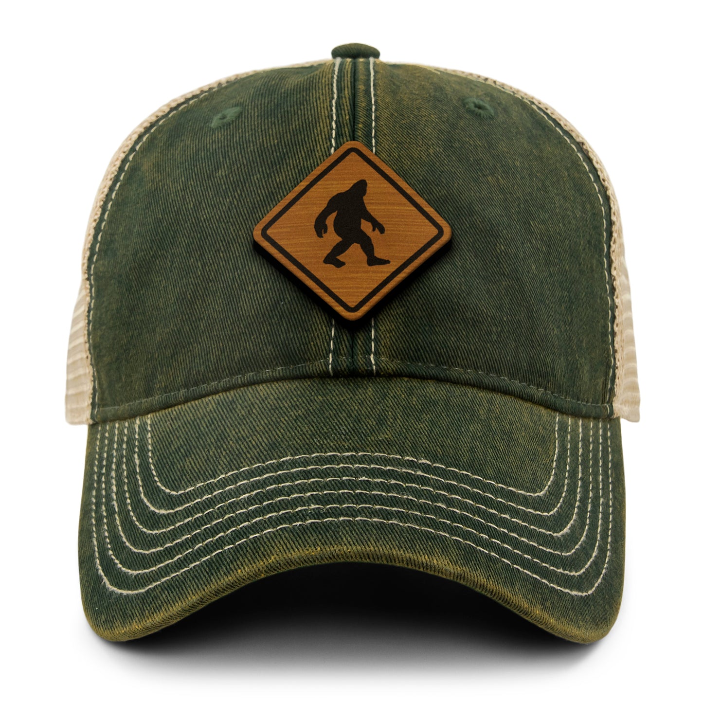 Bigfoot Crossing Sign Wood Grain Patch Dirty Water Trucker