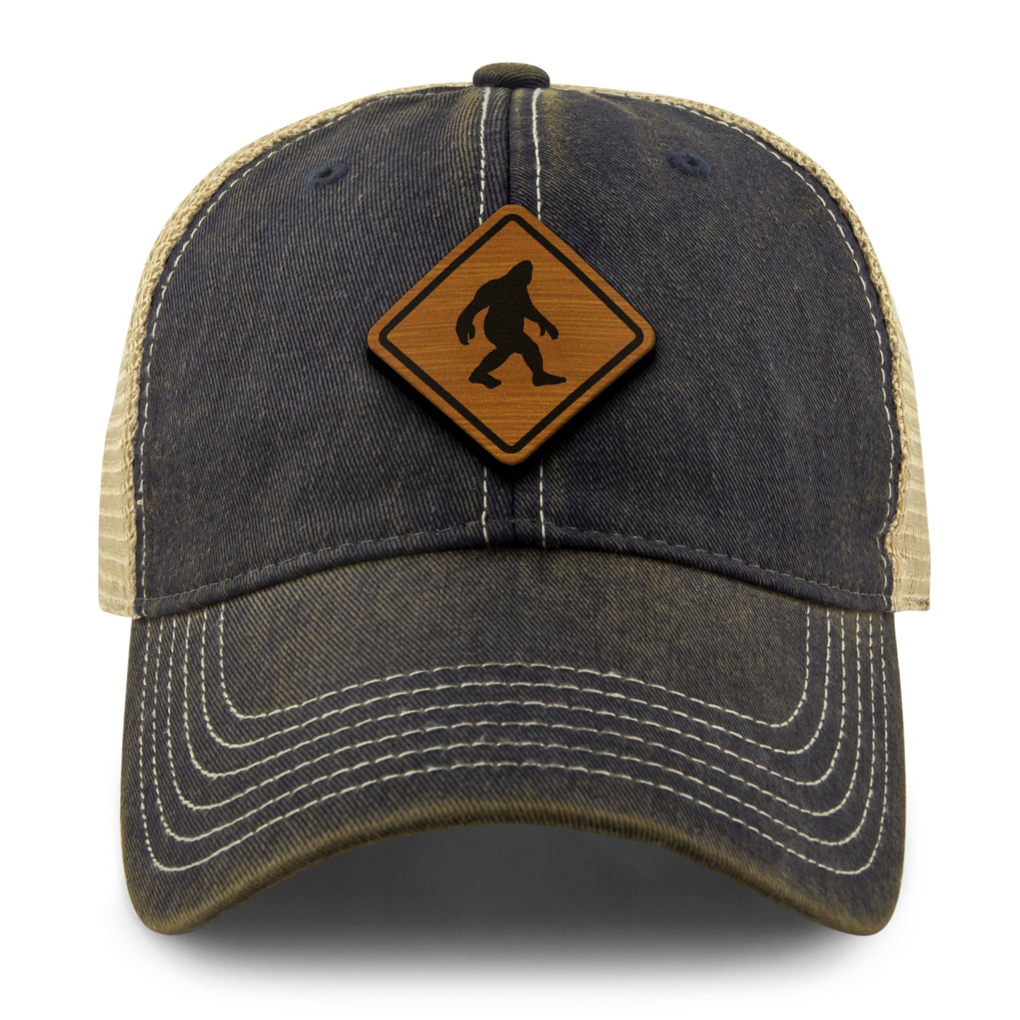 Bigfoot Crossing Sign Wood Grain Patch Dirty Water Trucker