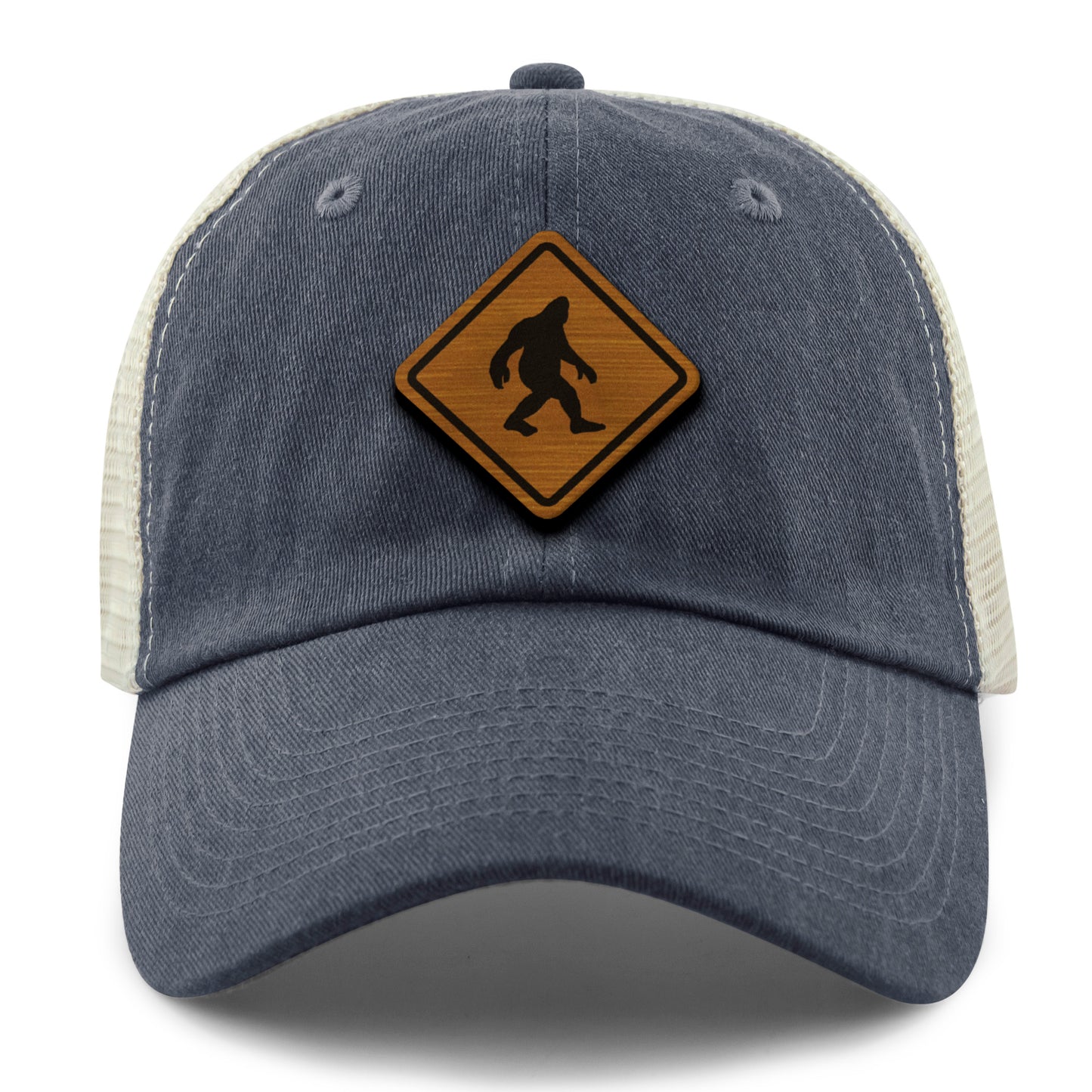 Bigfoot Crossing Sign Wood Grain Patch Relaxed Trucker