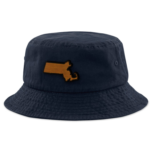 Massachusetts State Wood Grain Patch Bucket Hat