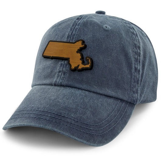 Massachusetts State Wood Grain Washed Dad Hat