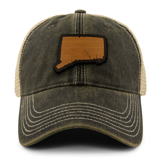 Connecticut State Wood Grain Patch Dirty Water Trucker