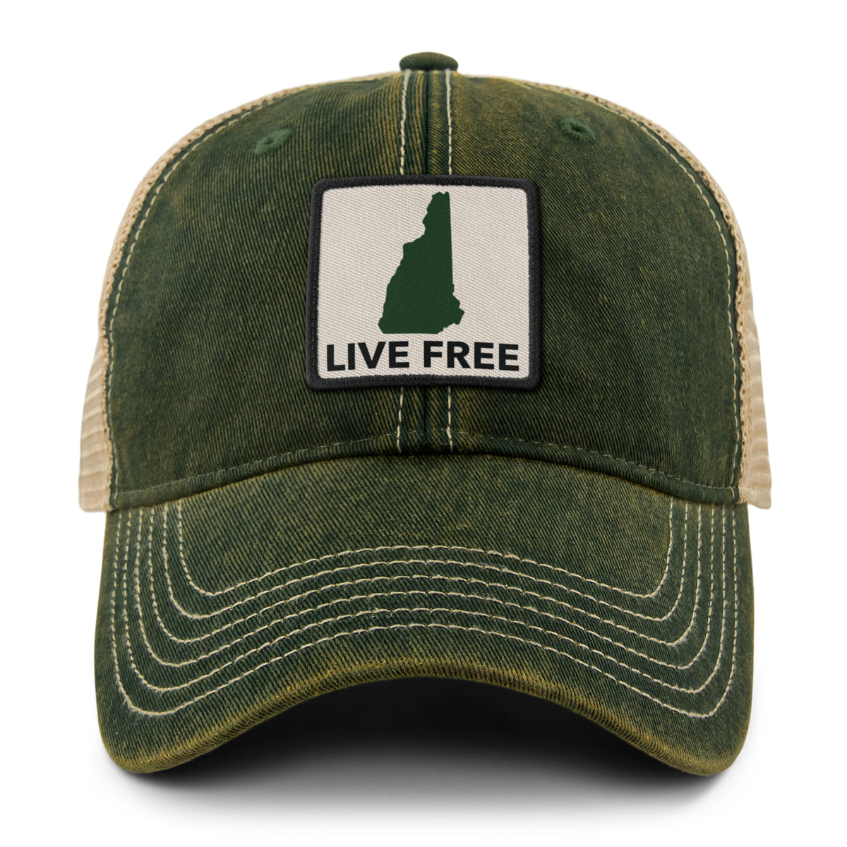 Live Free New Hampshire Printed Patch Dirty Water Trucker